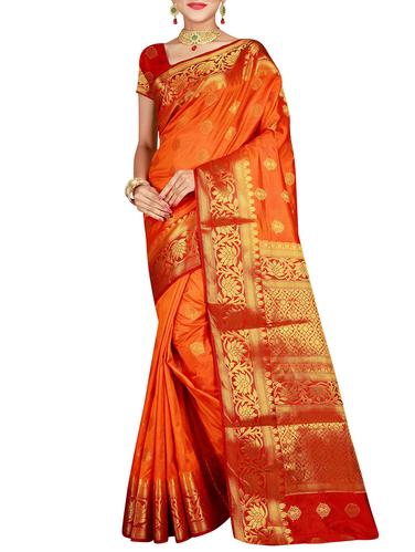 floral zari border banarasi saree with blouse - 15615371 - Very Small Image - 1