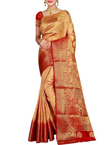 floral zari motif banarasi saree with blouse - 15615372 - Very Small Image - 1