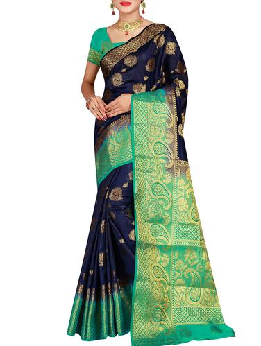 floral zari motif banarasi saree with blouse - 15615373 - Very Small Image - 1