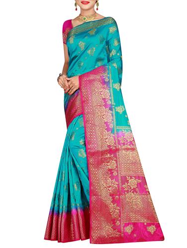 floral zari motif banarasi saree with blouse - 15615377 - Very Small Image - 1