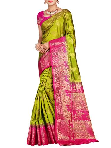 floral zari motif banarasi saree with blouse - 15615378 - Very Small Image - 1