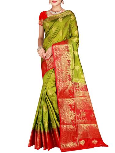 floral zari motif banarasi saree with blouse - 15615379 - Very Small Image - 1