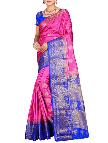 floral zari motif banarasi saree with blouse - 15615381 - Very Small Image - 1