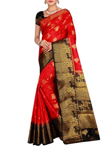 floral zari motif banarasi saree with blouse - 15615382 - Very Small Image - 1