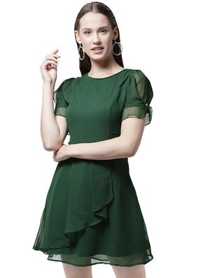 sheer sleeve front overlap a-line dress - 15615394 - Standard Image - 1