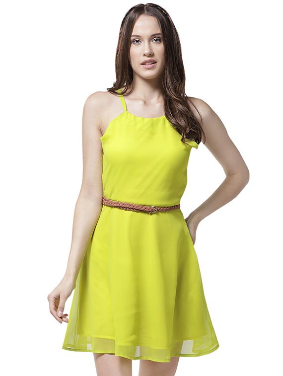 halter neck belted fit and flare dress - 15615397 - Zoom Image - 1