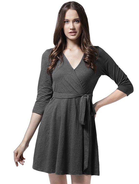 self tie waist front overlap dress - 15615404 - Zoom Image - 1
