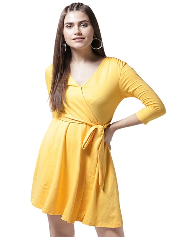 self tie waist front overlap dress - 15615406 - Zoom Image - 1