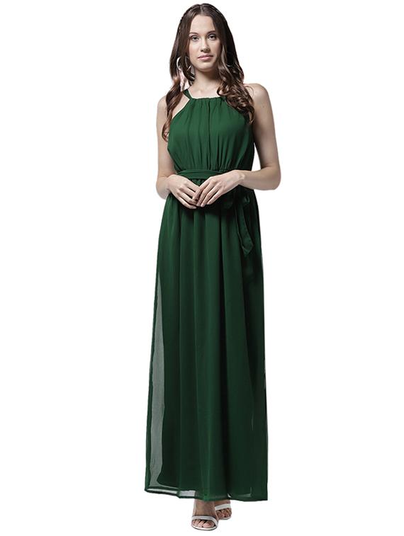 halter neck solid maxi dress - 15615410 - Zoom Image - 1