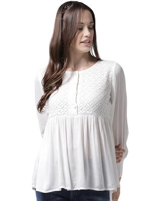 lace yoke gather detail asymmetric top - 15615431 - Standard Image - 1