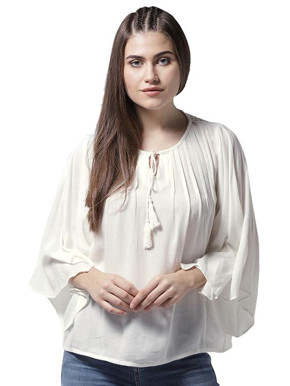 lace yoke pintuck detail top - 15615436 - Zoom Image - 1