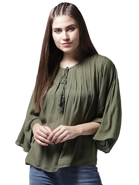 lace yoke pintuck detail top - 15615438 - Zoom Image - 1