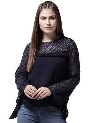 fringe detail lace paneled top - 15615439 - Standard Image - 1