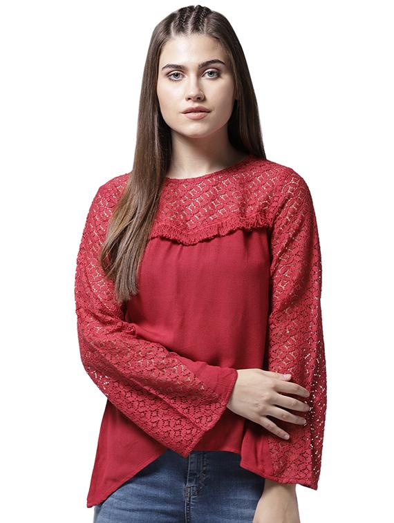 fringe detail lace paneled top - 15615440 - Zoom Image - 1