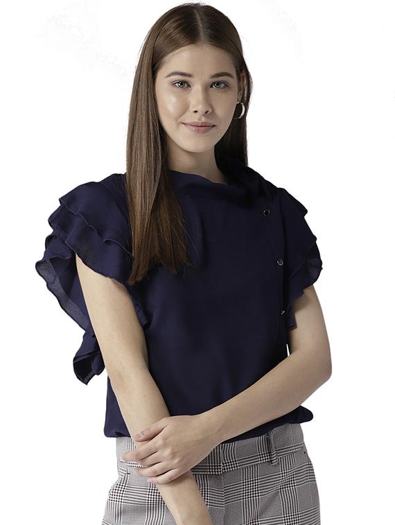 button detail flutter sleeve top - 15615442 - Zoom Image - 1