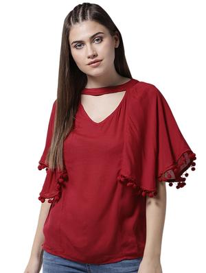 pom pom detail choker neck top - 15615450 - Standard Image - 1