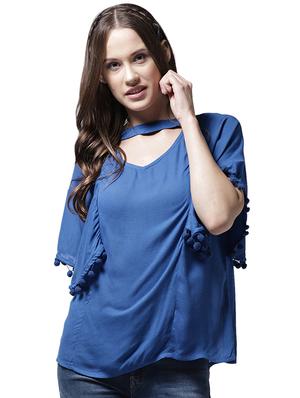 pom pom detail choker neck top - 15615451 - Standard Image - 1