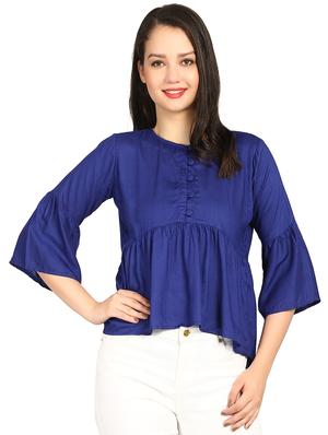 button detail gathered asymmetric top - 15615540 - Standard Image - 1