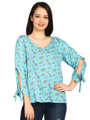 side tie up sleeved ditsy floral top - 15615541 - Standard Image - 1