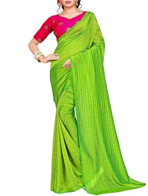 checkered woven saree with blouse - 15615578 - Standard Image - 1