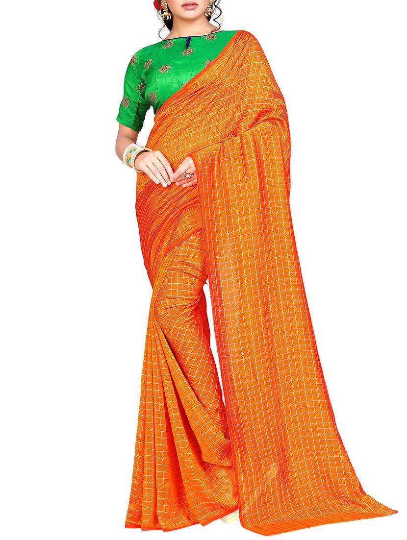checkered woven saree with blouse - 15615579 - Zoom Image - 1