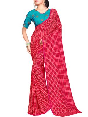 checkered woven saree with blouse - 15615580 - Standard Image - 1