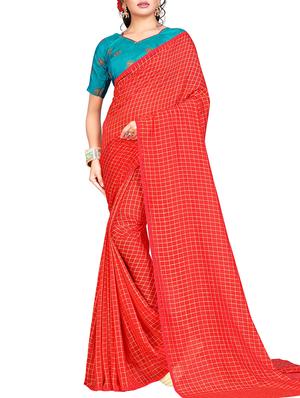 checkered woven saree with blouse - 15615581 - Standard Image - 1
