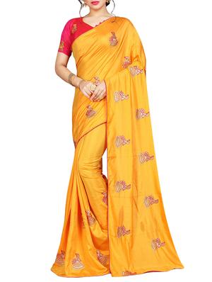 conversational mustard embroidered saree with blouse - 15615585 - Standard Image - 1
