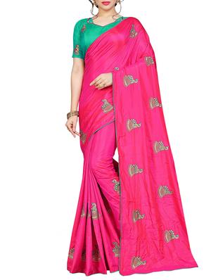 conversational pink embroidered saree with blouse - 15615586 - Standard Image - 1