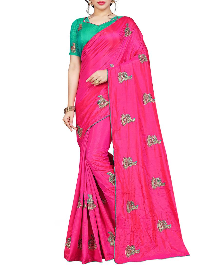 conversational pink embroidered saree with blouse - 15615586 - Zoom Image - 1