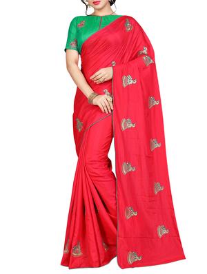 conversational red embroidered saree with blouse - 15615587 - Standard Image - 1