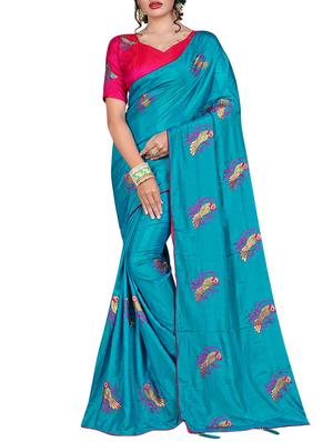 conversational blue embroidered saree with blouse - 15615589 - Standard Image - 1