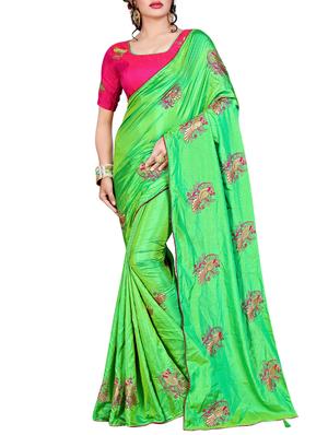 conversational green embroidered saree with blouse - 15615590 - Standard Image - 1