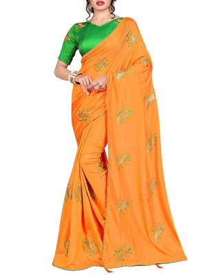conversational orange embroidered saree with blouse - 15615591 - Standard Image - 1
