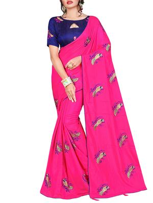 conversational pink embroidered saree with blouse - 15615592 - Standard Image - 1