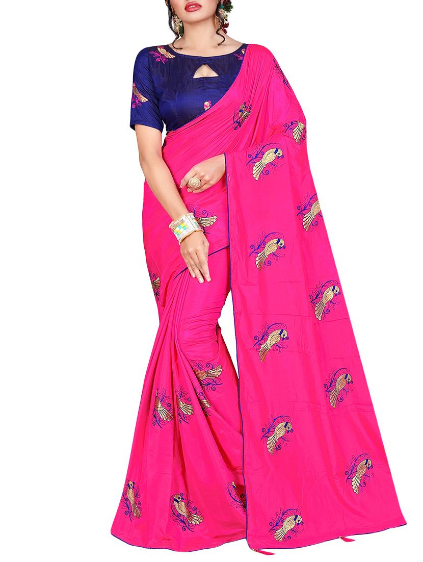 conversational pink embroidered saree with blouse - 15615592 - Zoom Image - 1