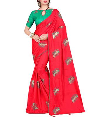 conversational red embroidered saree with blouse - 15615593 - Standard Image - 1