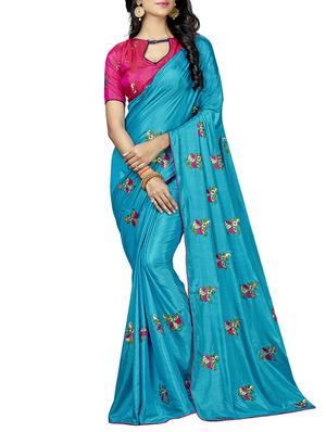 conversational blue embroidered saree with blouse - 15615595 - Standard Image - 1