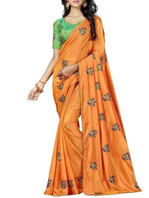 conversational orange embroidered saree with blouse - 15615597 - Standard Image - 1