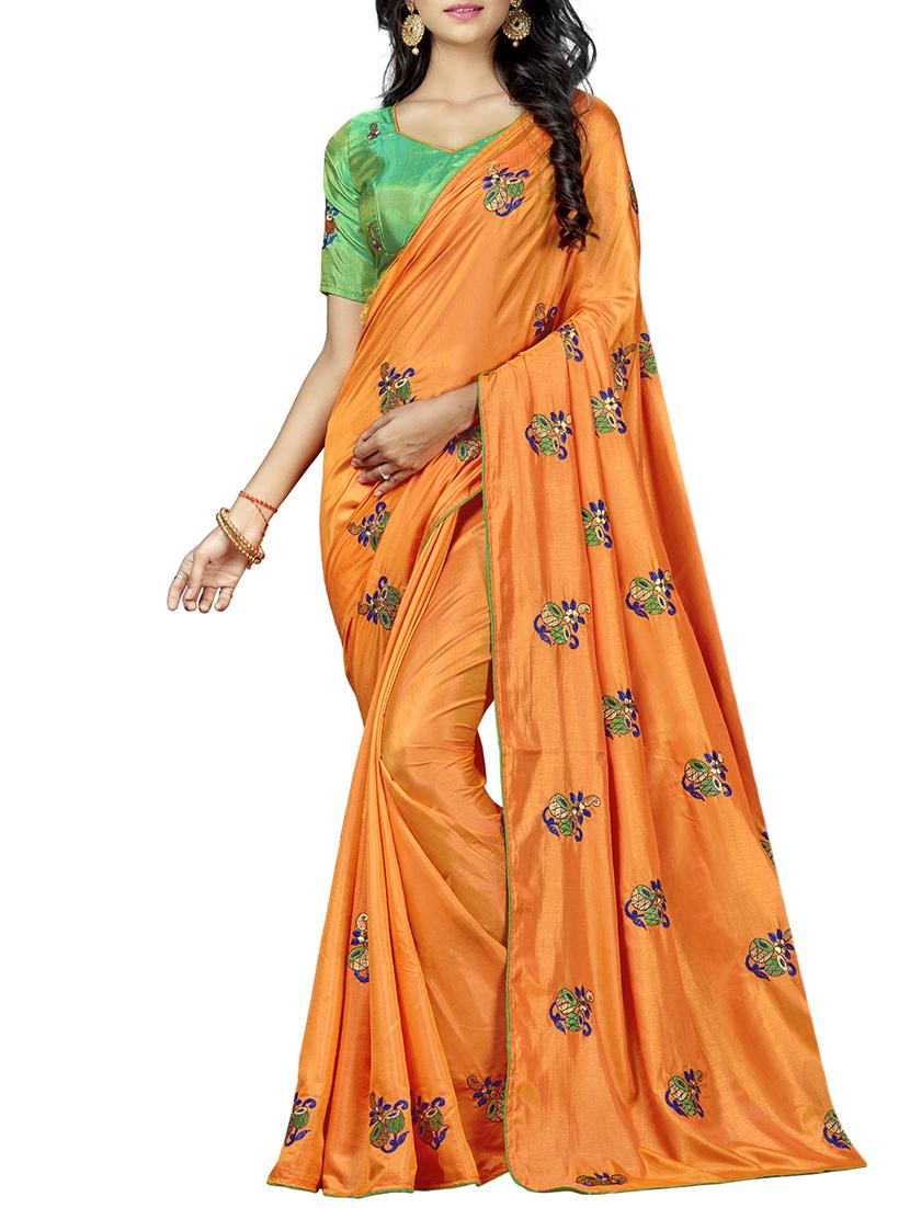 conversational orange embroidered saree with blouse - 15615597 - Zoom Image - 1