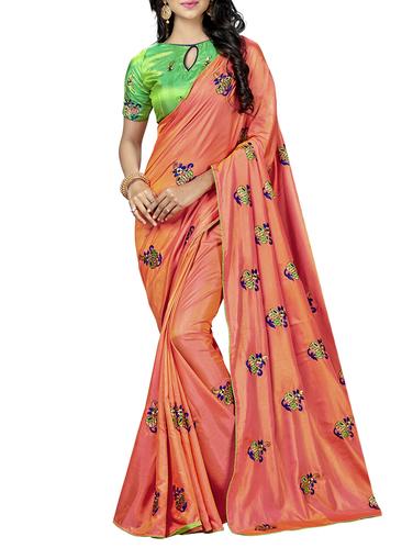 conversational peach embroidered saree with blouse - 15615598 - Very Small Image - 1