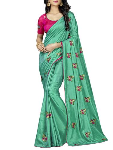 conversational turquoise embroidered saree with blouse - 15615600 - Very Small Image - 1