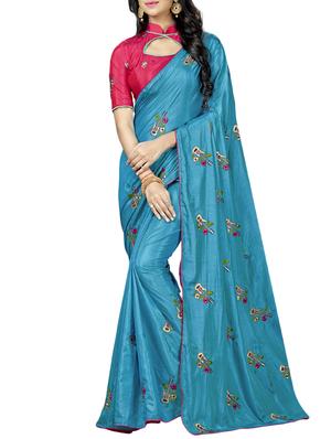 conversational blue embroidered saree with blouse - 15615601 - Standard Image - 1