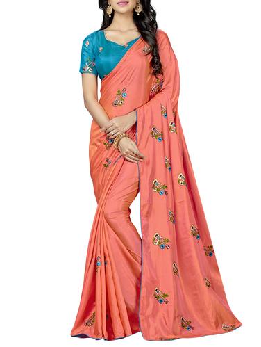 conversational peach embroidered saree with blouse - 15615603 - Very Small Image - 1