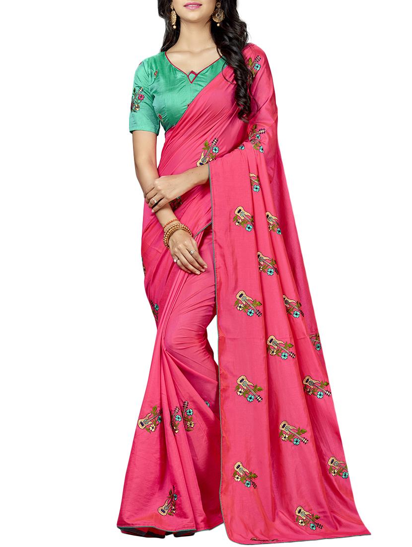 conversational pink embroidered saree with blouse - 15615604 - Zoom Image - 1