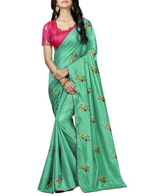 conversational turquoise embroidered saree with blouse - 15615605 - Standard Image - 1