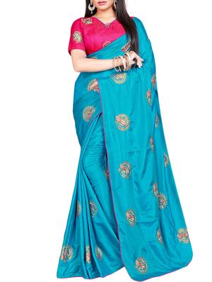 conversational blue embroidered saree with blouse - 15615610 - Standard Image - 1