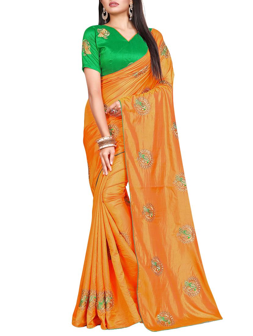 conversational orange embroidered saree with blouse - 15615611 - Zoom Image - 1