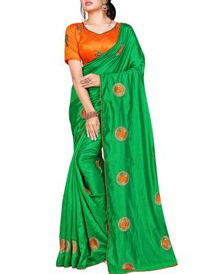 floral green embroidered saree with blouse - 15615612 - Standard Image - 1