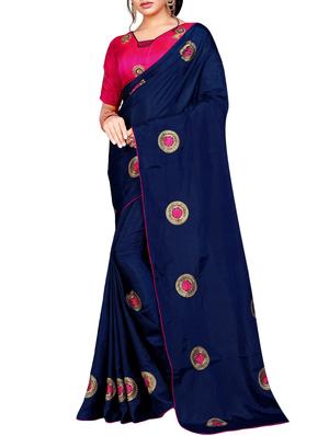 floral navy embroidered saree with blouse - 15615613 - Standard Image - 1